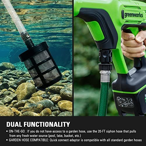 Greenworks 24V 600 PSI (0.8 GPM) Cordless Power Cleaner with (2) 2Ah Batteries, Charger, & Wash Glove, Green
