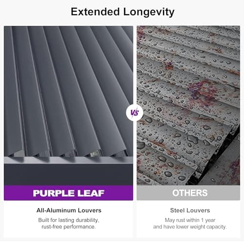 PURPLE LEAF Louvered Pergola 10' x 12' Patio Aluminum Pergola with Independent Adjustable Rainproof Roof Hardtop for Outdoor Deck Garden Yard