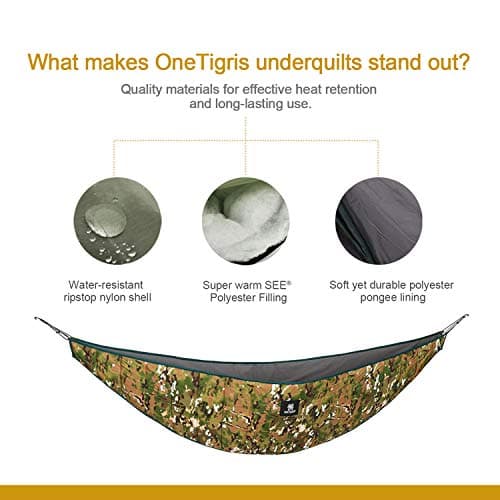 OneTigris Hideout Hammock Underquilt, Lightweight 4 Season Hammock Gear for Camping, Hiking, Backpacking, Travel, Beach, Backyard, Patio, Portable