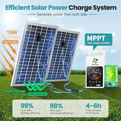 Solar Ceiling Fan Light with Battery, 20" Outdoor Ceiling Fans with Adjustable Thermostat & 2pcs 15W Bifacial Solar Panels, Solar Powered Fan for Gazebo, Chicken Coop, RV (Green)