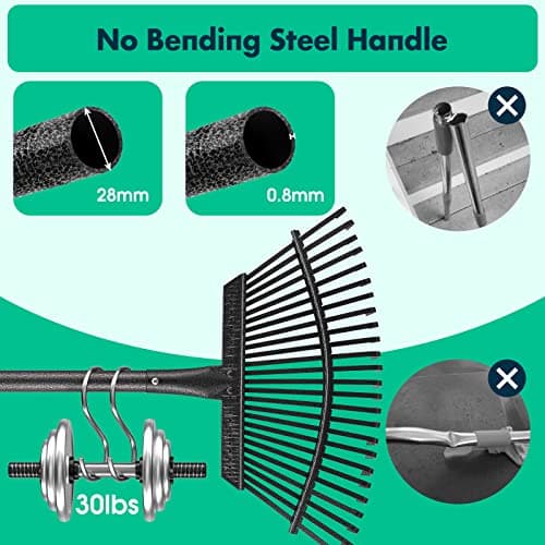 Rake - 65 Inch Long Garden Leaf Rake, 18 Inch Wide Heavy Duty Leaf Rakes for Shrub with 25 Metal Tines,Yard Thatching Rakes with Ergonomics Adjustable Handle for Picking Leaves,Grass Clippings Garbage