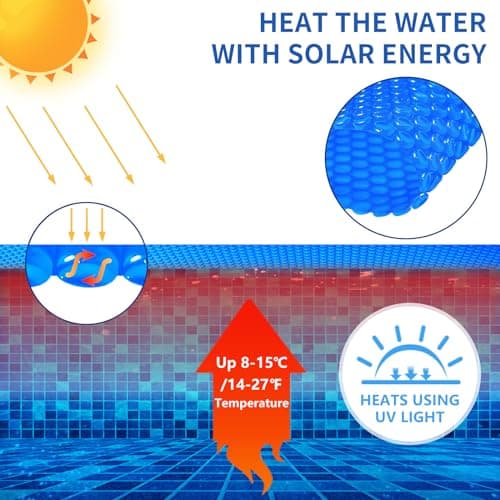 Evoio Solar Pool Covers, 12 x 24 Foot Solar Pool Blankets for Inground Above Ground Rectangular Swimming Pools, Heavy-Duty Floating Bubble Pool Hot Tub Spa Solar Covers Thermal Blanket (12 x 24 Ft)