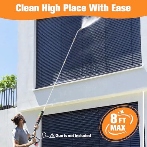 Sealegend 8FT Pressure Washer Extension Wand for Gutter Cleaning, Upgrade Power Washer Accessories with 6 Spray Nozzle Tips, 3 Gutter Cleaner Attachments Curved Rod, 1/4" Quick Connect, 4000 PSI