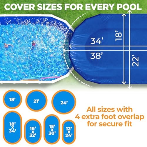 Premium Heavy-Duty Winter Pool Cover - Royal Blue, Extra Thick and Durable, Tear-Proof, UV-Resistant, Reinforced Edges, Easy Install, All-Season Protection for 18-ft x 34-ft Oval Above Ground Pools