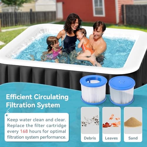 4-6 Person Inflatable Hot Tub, Large Square Portable Blow up Hot Tub, Leak-Proof PVC Outdoor Spa with 130 Air Jets, Insulated Cover and Heater Pump, 73” X 73”X 25”