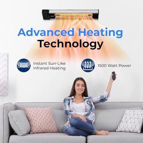 SereneLife Infrared Patio Heater, Wall-Mounted Electric Heater with Remote, 1500W, IP65 Approved, Odorless, Indoor/Outdoor for Patio, Restaurant, Backyard, Garage, Decks