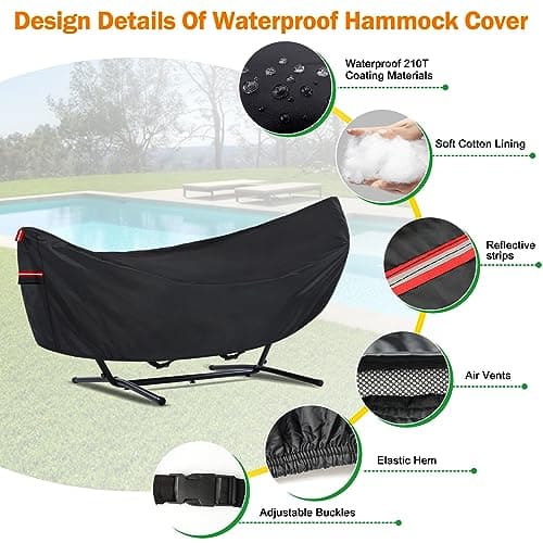 Waterproof Hammock Cover, Sun Rain UV Dust Snow Protection with Windproof Straps & Soft Cotton Lining for 55 inch Spreader Bars