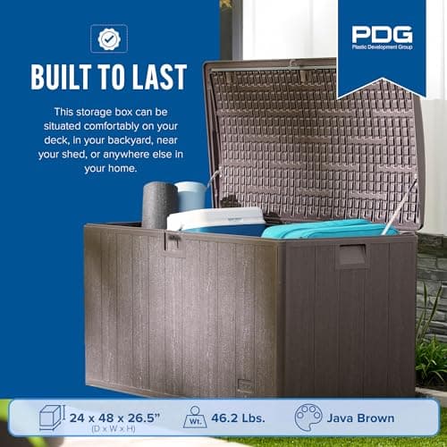 Plastic Development Group Outdoor Storage Deck Box, Soft Closure, 105 Gallon, Java