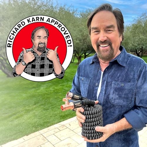 Pocket Hose Copper Bullet Expandable Garden Hose 50 FT w/10 Pattern Thumb Spray Nozzle AS-SEEN-ON-TV 650psi 3/4 in Patented Lead-Free Ultra-Lightweight Solid Copper Anodized Aluminum Fittings No-Kink