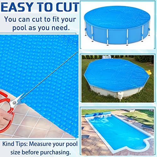 Frienda 6 x 6 ft Pool Hot Tub Solar Cover, 16 Mil Heavy Duty Trimmable Floating Thermal Blanket Spa Bubble Cover for Hot Tub Inground Pools Swimming Insulating Solar Heating