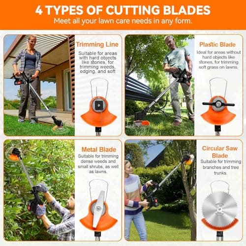 Weed Wacker Cordless,24v Electric Weed Eater Battery Powered,3 in 1 Lightweight Grass Trimmer with 2 4.0 Ah Batteries & Charger, Height Adjustable Wheeled Brush Cutter for Women,Lawn Care,Garden,Yard