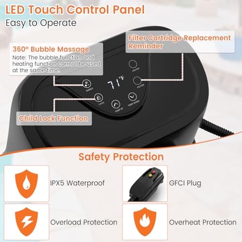 GYMAX Hot Tub Heater Pump, 1350W Electric Control Machine with Thermostatic Heating, Soothing Bubble Massage, Filtration System, LED Touch Panel & Freeze Protection, Inflatable SPA Pool Pump