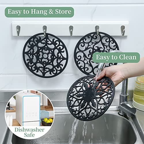 Tirvets for Hot Dishes, Silicone Trivet Hot Pads for Kitchen, Silicone Trivets for Hot Pots and Pans, Trivets for Quartz Countertops, White Kitchen Silicone Trivet Mat for Tabletops Set of 6