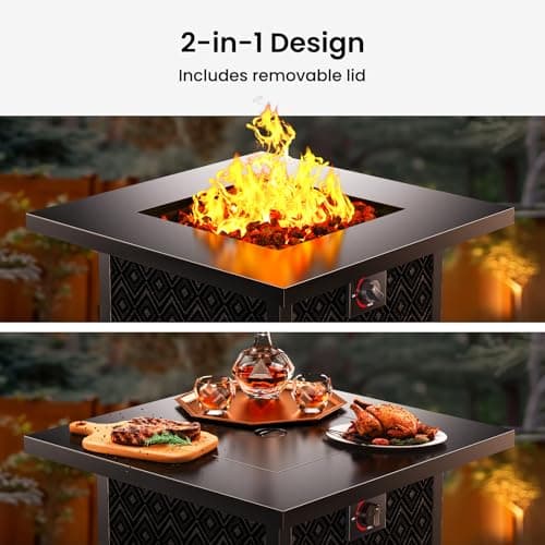 Ciays Propane Fire Pit, 28” Gas Fire Pit with Texteline Pattern, 50,000 BTU Steel Firepit for Patio, Garden, & Backyard, 2-in-1 Firepit with Removable Lid, CSA-Certified, Black