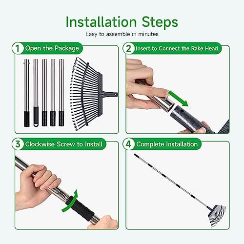 Rake for Leaves Heavy Duty 72 Inch Long Expandable Leaf Rake, 18 Inch Wide Garden Rake with 25 Reinforced Tines and Stainless Steel Handle for Lawn, Yard, Leaf Cleanup
