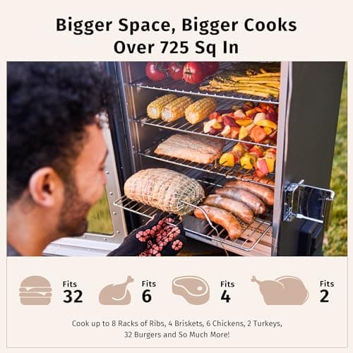 EAST OAK Ridgewood Pro 30" Electric Smoker, Smoker with Leg Kit & Glass Door, Side Wood Chip Loader, 725 Sq Inches of Cooking, Digital Control, Night Blue