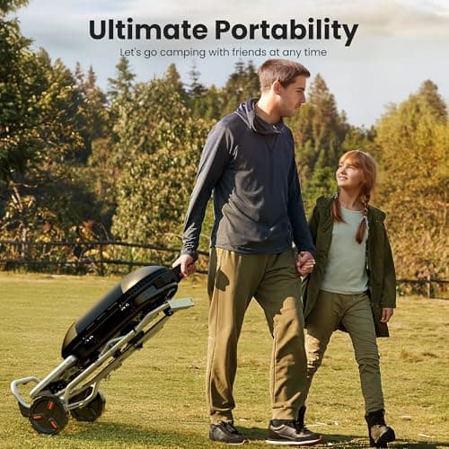 COWSAR Portable Propane Gas Grill 15,000 BTUS,BBQ Gas Grill with 348 SQ Inch Large Cooking Areas, Quick-Fold Legs & Wheels, Portable & Foldable BBQ Grill for Camping/Tailgating/Picnic, Black