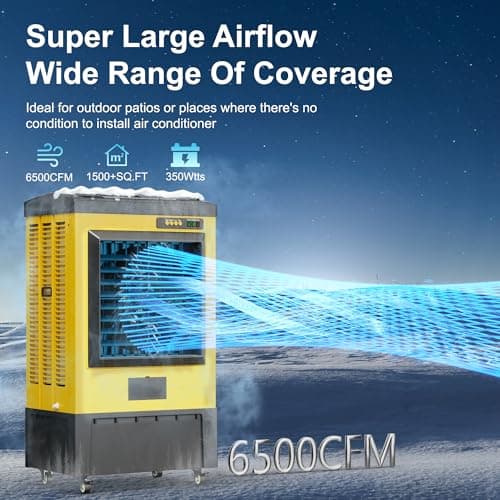 Swamp Cooler, 6500 CFM Evaporative Air Cooler, 19 Gal Water Tank Outdoor Air Conditioner, 3 Speed,5 Ice Boxes,Suitable for Indoor & Outdoor Garage,Patio,courtyard,factory workshop,50inch