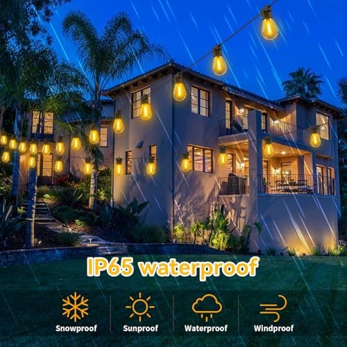 Aialun 96FT(48FTx2) LED Outdoor String Lights Outside Patio Yard Lighting Waterproof Hanging Warm Glow 2200K Shatterproof Edison Bulbs Exterior,Heavy-Duty Strand Decorative Café Porch Bistro Garden