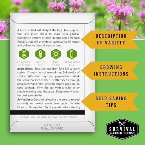 1 Pack Bee Pollinator Mix Seed for Planting - Packet with Instructions to Grow Annual & Perennial Flowers to Feed Bees in Your Home Garden - Non-GMO Heirloom Varieties - Survival Garden Seeds