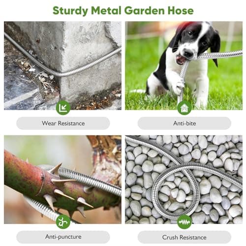 Garden Hose Metal 100FT, Stainless Steel Heavy Duty Water Hose With 10 Function Nozzle, No-Kink, Tough & Flexible, Sturdy and Lightweight, Rust Proof for Yard, Outdoor, RV