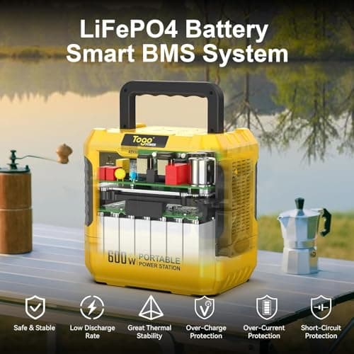 Togo POWER Portable Power Station ADVANCE600-560Wh LiFePO4 Battery 600W AC Outlet (Peak 1200W) - 0-80% in 60 Mins - Power Backup Outdoor Solar Generator for Camping, RV Trip, Outage