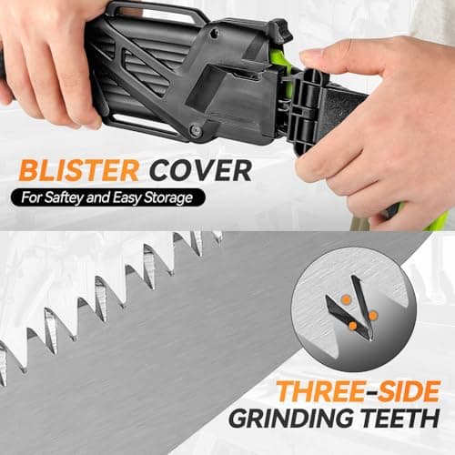 Auto Dynasty 15.5" Curved Handsaw Blade Pruning Hand Saw with Scabbard Safety Sheath Non-Slip Comfort Grip for Sawing, Trimming, Gardening, Cutting Wood, Green
