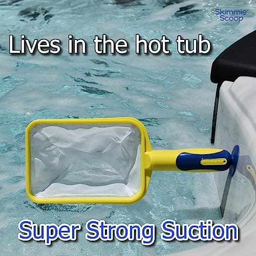 The Skimmie Scoop - Patented Handheld Skimmer with Fine Mesh Net for Spa, Hot Tub, Cold Plunge and Small Pool Cleaning - Lightweight and Durable with Powerful Suction Cup - Clean Out Filter (Yellow)