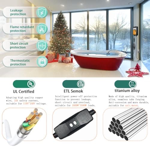 1800W Titanium Portable Fully Submersible Electric Pool And Hot Tub Immersion Water Heater - Gfci Plug, Thermostat For Bathtub, Inflatable, Swimming Above Ground Pools,Baptistry, Baptismal Pool
