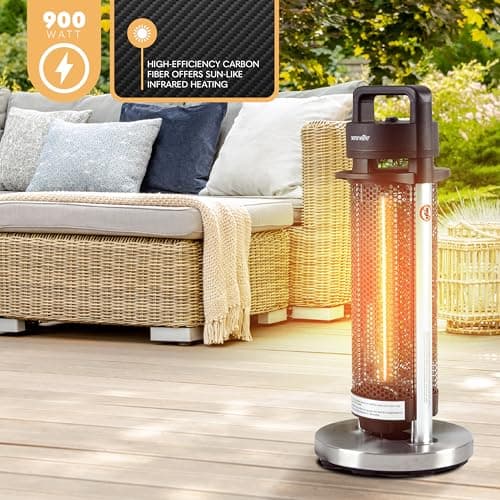SereneLife Infrared Patio Heater, 900W Electric Heater with Remote, 360° Tip-Over Safety Switch, IP44 Approved, Indoor/Outdoor for Patio, Restaurant, Backyard, Garage, Decks