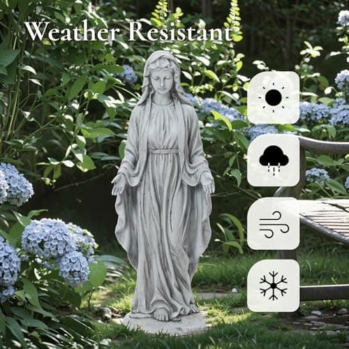 LuxenHome Virgin Mary Statue Outdoor, 30'' Religious Garden Statue, Blessed Mother Outdoor Statue, Outdoor Statue, Garden Sculptures, Outdoor Garden Decorations, Gray