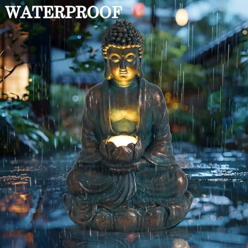 Solar Buddha Statue Outdoor Lights - Waterproof Garden Statue with Lotus, Meditation Zen Spiritual Room Decor for Yard, Patio, Buddha Statue for Home Garden Decor Indoor