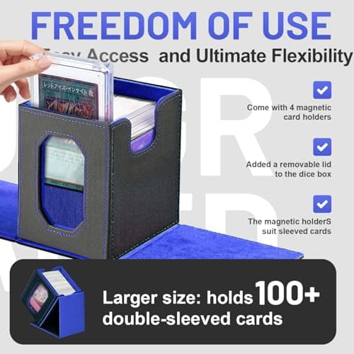 Trading Card Storage Box with Commander Display for MTG, TCG, Sports Cards, 5-in-1 Card Deck Box, Holds 450+ Double-Sleeved Cards, 4 Individual Deck Cases with Covers, Dice Tray & Magnetic Holders