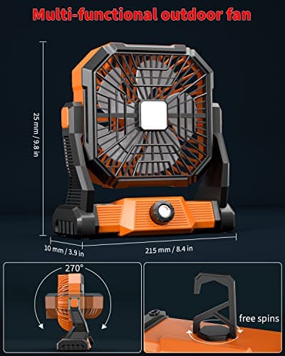 Portable Camping Fan,20000mAh Rechargeable Battery Powered Fan with LED Lantern, USB-C Battery Operated Fans,Ultra Quiet, for Outdoor Indoor Use,Travel, Tent, Beach, Picnic, Barbecue, Fishing, Home