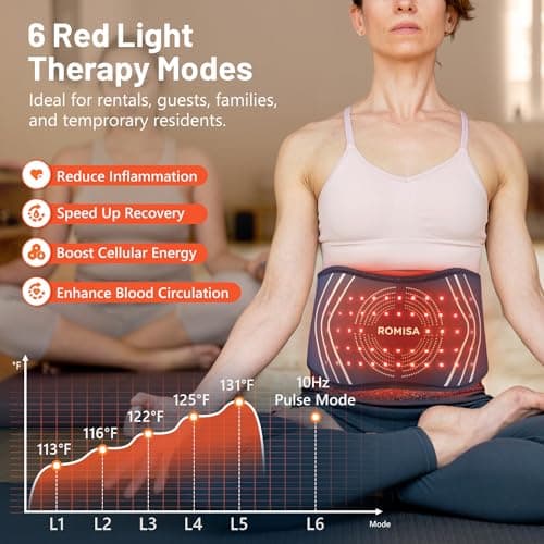 Red Light Therapy Belt & Back Massager for Pain Relief, Infrared Light Therapy Vibration Rechargeable, Red Light Therapy Device for Body Massage for Back Shoulder Waist Knee for Cordless Use