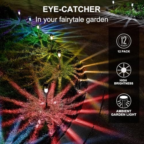 Solar Lights Outdoor Waterproof, Stainless Steel LED Landscape Lighting, Solar Garden Lights Solar Powered, Outdoor Solar Lights for Yard, Pathway, Walkway, Patio , Lawn - 12 Pack ( Multicolor )