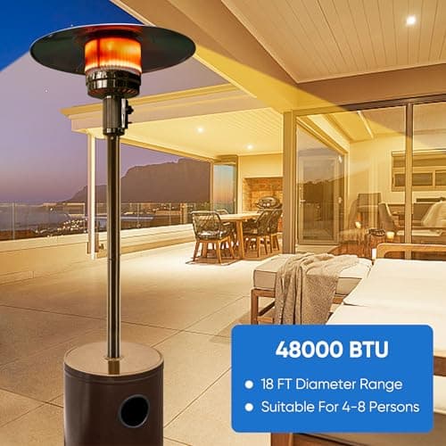 OLIXIS 48,000 BTU Propane Heaters with Wheels, Patio Heater Outdoor with Round Table Design, For Deck Porch Garden Commercial Residential, 17.7 x 17.7 x 87 inches (LxWxH)