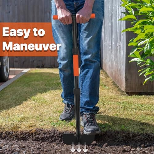 Manual Edger Lawn Tool, 41-inch Lawn Edger with Saw Tooth Blade, Half Moon Hand Edger with Metal Shaft, T-Grip Handle, Heavy Duty Garden Edger Tool for Sidewalk, Grass, Yard, Landscape