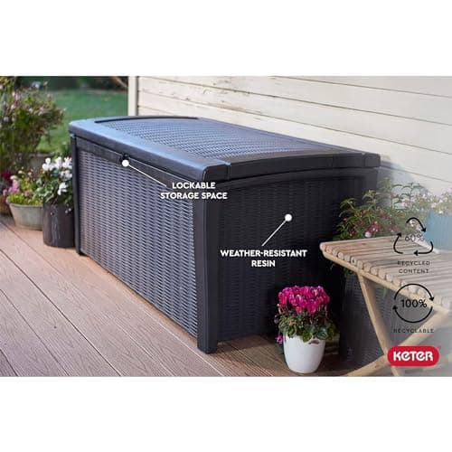 Keter Outdoor Storage Deck Box, 110 Gallon Waterproof Patio Bin, Borneo, Grey
