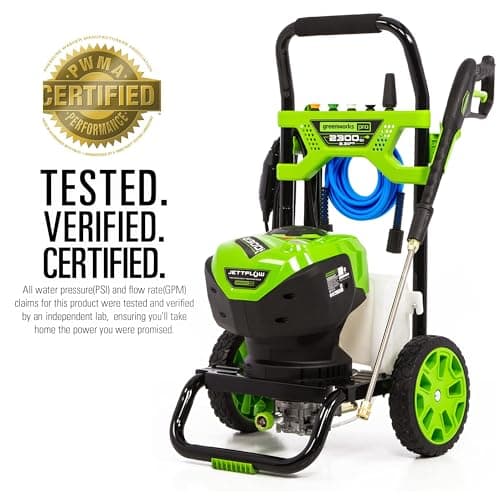 Greenworks 2300 PSI TruBrushless (2.3 GPM) Electric Pressure Washer, 25’ Hose, Quick Connect Wand, 15, 24, 40 Degree Soap and Turbo Nozzle