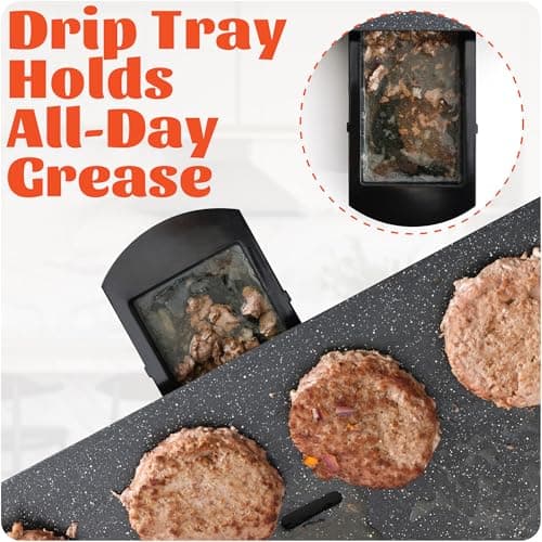 12x20 Inch Extra Large Electric Griddle, 1700W Fast Even Heating, ILAG Granite Nonstick, Slope Design for BBQ Masters, Frameless design for Easy Cleaning, Great for Family Gatherings, Black
