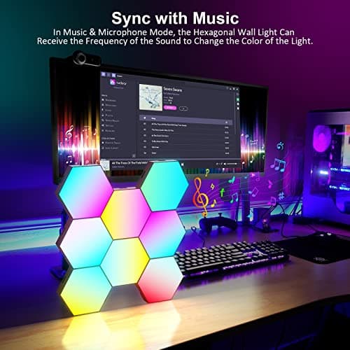 OJQ 8 Pack Hexagon Wall Light RGB Panel - Smart APP RGB Hexagonal Modular Gaming Light Music with Sync Honeycomb Shape Panels Hexagon Lights for Bedroom Children Room Wall Decor