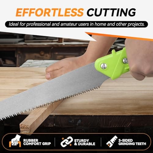 Auto Dynasty 15.5" Curved Hand Pruning Saw Straight Blade Handsaw with Scabbard Safety Sheath Non-Slip Comfort Grip for Sawing, Trimming, Gardening, Cutting Wood, Green