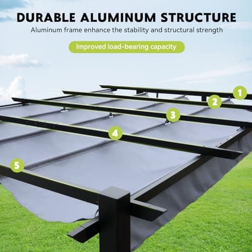 EROMMY Outdoor Retractable Pergola 10' x 13', Outdoor Aluminum Freestanding Shelter with Adjustable Sun Shade Canpoy for Patios, Dark Gray