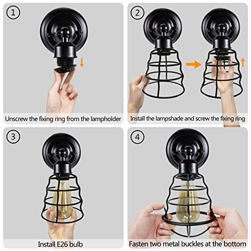 Asnxcju Industrial Wall Sconces Set of Two, Farmhouse Wall Sconce, Vintage Wire Cage Wall Lighting Sconce, Black Wall Lamp Fixture for Bedroom, Headboard, Porch