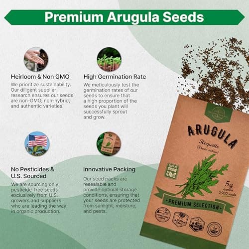 Organo Republic Arugula Roquette Seeds Pack 5G - Over 2900 Non-GMO Heirloom Arugula Seeds for Planting Greens in Individual Seed Packet, Greens Seeds for Planting Home Garden Indoor & Outdoor Garden