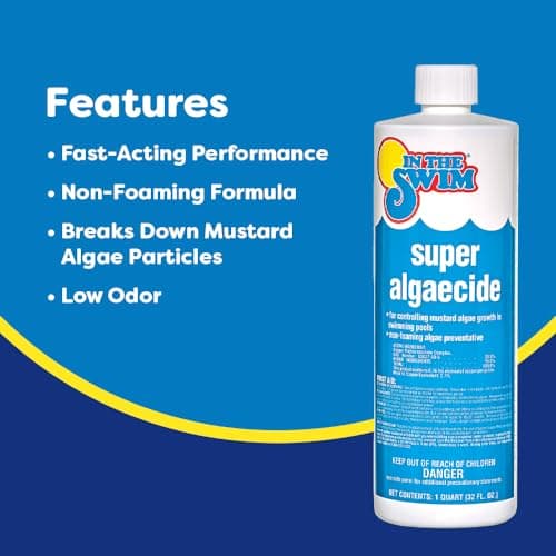 In The Swim Super Algaecide for Above Ground or Inground Swimming Pools – Low Odor, Non-Foaming Preventative for Yellow/Mustard Algae in Swimming Pools - 7.1% Chelated Copper – 1 Quart