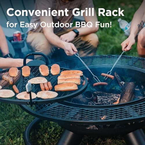 Red Mountain Valley 47" Outdoor Fire Pit with Adjustable Grill, 2-in-1 Large Wood Burning Round Fire Pits, Metal Outdoor Fireplaces, Round Metal Table for Patio, Backyard, Black