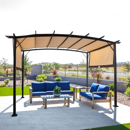 Outvita Patio Pergola, 8x12ft Arched Aluminum Gazebo with Adjustable Waterproof Sun Shade Shelter Awning for Garden Lawn Deck