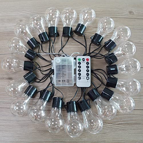 14ft Battery Operated 20 Hanging Bulb 100 LED String Lights, Vintage Commercial Battery Outdoor Lights for Indoor Outdoor Decorations Home, Bedroom, Patio, Balcony, Christmas Party (8 Modes)